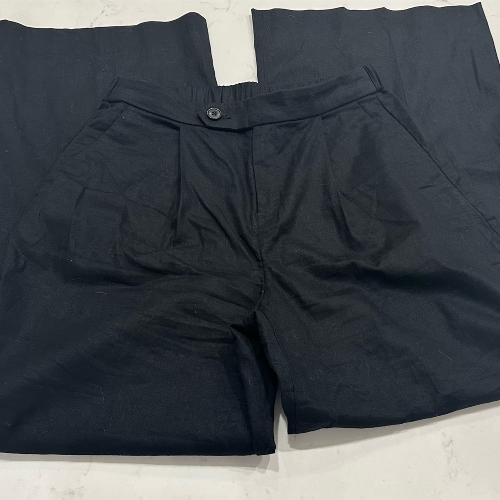 Banana Republic Navy Linen Wide Leg Pleated Trouser Pant sz 2